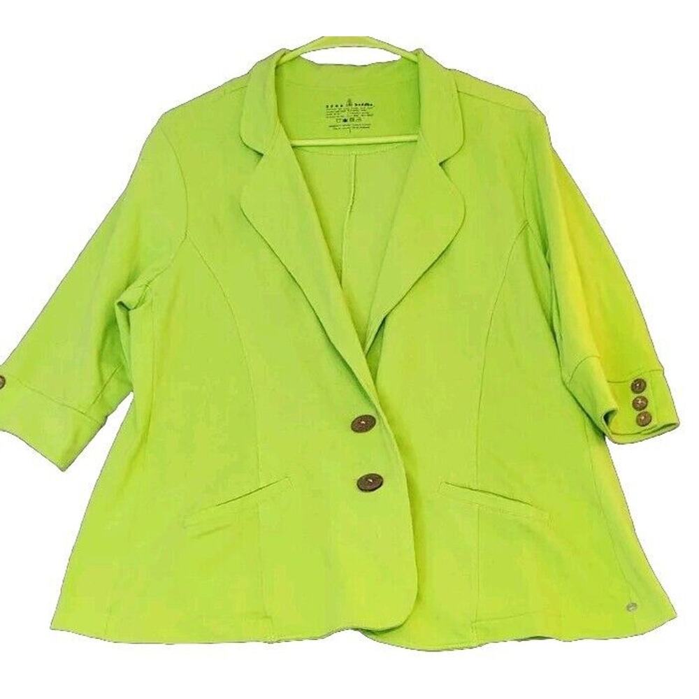 Neon Buddha Button Front Yoga Jacket Shirt Women’s Sz‎ Large Neon Lime Green
